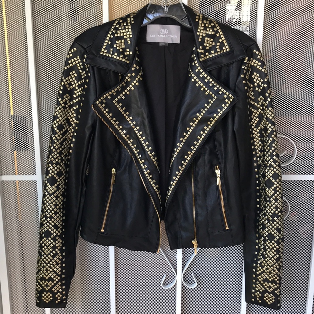 COPY - Black faux leather jacket with gold studs
